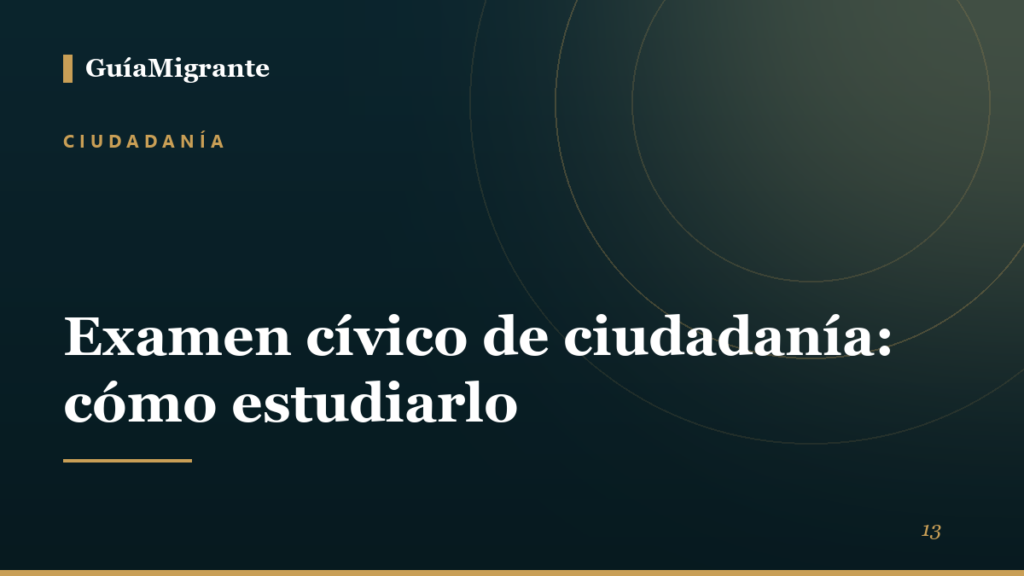 Portada de la guía «Examen cívico de ciudadanía: cómo estudiarlo» de GuíaMigrante