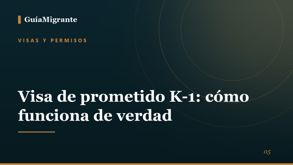 Portada de la guía «Visa de prometido K-1: cómo funciona de verdad» de GuíaMigrante